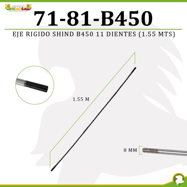 EJE RIGIDO SHIND B450 11 DIENTES (1.55 MTS)